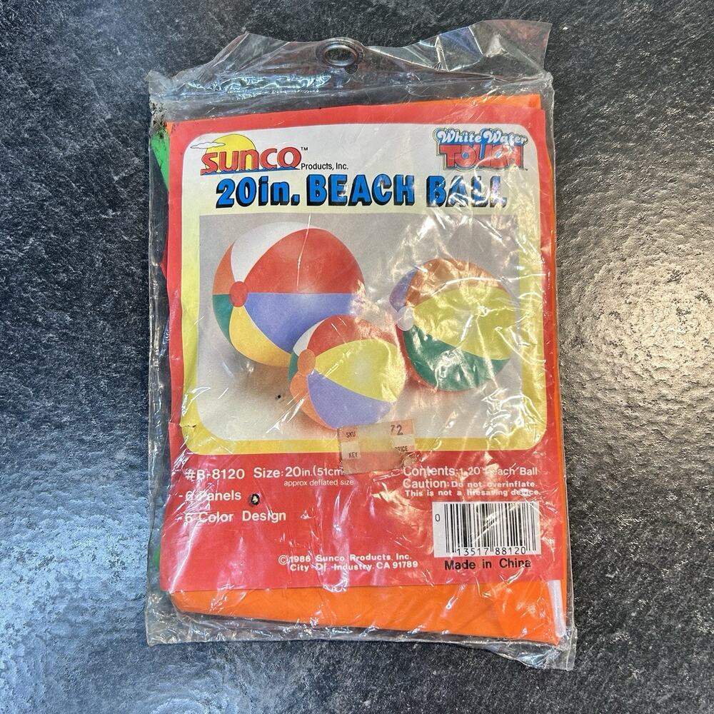 Vintage 1986 Sealed Sunco 20" 6‎ Color Inflatable Vinyl Beach Ball